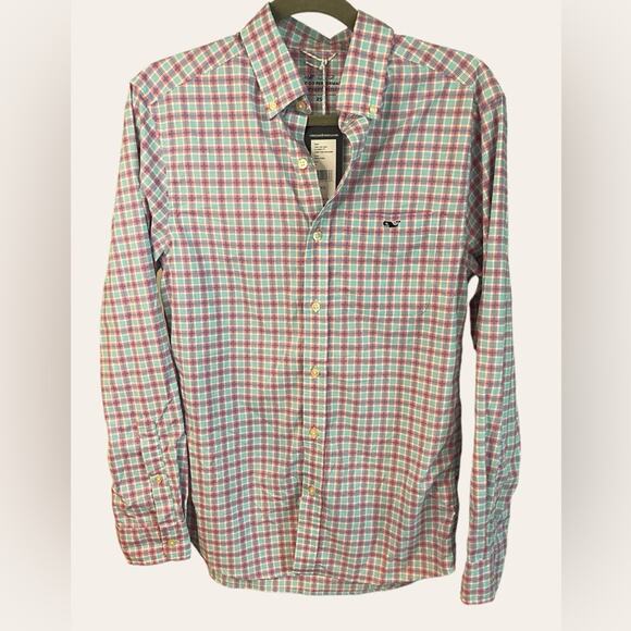 Vineyard Vines Men’s On the Go Nylon Classic Plaid Shirt in Neon Rosa XS NWT - Picture 1 of 9